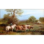 W. BINNS - A YOUNG COW HERD ON A WHITE PONY, SIGNED AND DATED 1905, OIL ON CANVAS, 29.5CM X 49CM