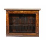 A VICTORIAN ROSEWOOD OPEN BOOKCASE, C1850 with adjustable shelves and later limestone top, 104cm