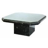 A MODERN BLACK MARBLE OCTAGONAL COFFEE TABLE ON SQUARE BASE, 100CM W