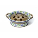 A SPODE FINE SLIPWARE MINIATURE POT POURRI BASKET AND COVER, C1820 painted in blue and green with