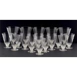 'CHAMPIGNY'. A SET OF NINETEEN LALIQUE GLASSES, DESIGNED 1932 in two sizes, 9.5 and 12.5cm h,