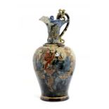 A DOULTON WARE EWER IN TWO SECTIONS, POSSIBLY MADE FOR EXHIBITION, DESIGNED BY WILLIAM ROWE,