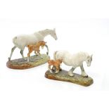 TWO ROYAL DOULTON GROUPS OF THE GUDE GREY MARE AND FOAL AND THE PRIDE OF THE SHIRES AND FOAL,