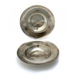 A PAIR OF GUILD OF HANDICRAFT SILVER DISHES 18cm diam, mark of Guild of Handicraft Ltd, London 1905,