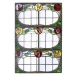 AN ARTS & CRAFTS LEADED GLASS WINDOW LIGHT, POSSIBLY GLASGOW SCHOOL, C1900 110 x 75cm