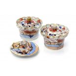 A PAIR OF MASON'S IRONSTONE JAPAN PATTERN POT POURRI VASES AND COVERS AND A CONTEMPORARY MASON'S