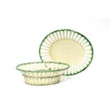 AN ENGLISH GREEN GLAZED CREAMWARE TWIG BASKET AND STAND, C1790 stand 26cm w ++A few small hairline