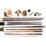 TWO VINTAGE FISHING RODS BY J. DOUGAL GLASGOW/POLES AND ANGLING ACCESSORIES, INCLUDING AN UNUSED AND