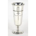 A GEORGE V SILVER VASE OF GOBLET SHAPE, ENGRAVED WITH SWAGS, 27CM H, SHEFFIELD 1911, 18OZS