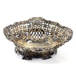 A VICTORIAN SILVER PIERCED AND EMBOSSED OVAL BON BON DISH, 18CM W, BIRMINGHAM 1896 6OZS