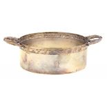 A GERMAN SILVER BUTTER DISH SLEEVE WITH FOLIATE HANDLES, 13CM W, MAKER'S AND CONTROL MARKS, CIRCA