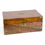 A VICTORIAN BRASS MOUNTED WALNUT WRITING BOX (LACKS FITMENTS), 35CM W