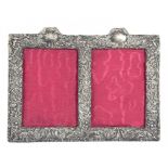 A VICTORIAN SILVER DOUBLE PHOTOGRAPH FRAME WITH EMBOSSED MOUNT, 18CM H, BIRMINGHAM 1900