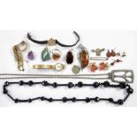 MISCELLANEOUS VINTAGE COSTUME JEWELLERY, INCLUDING SILVER AND AMBER ARTICLES, ETC