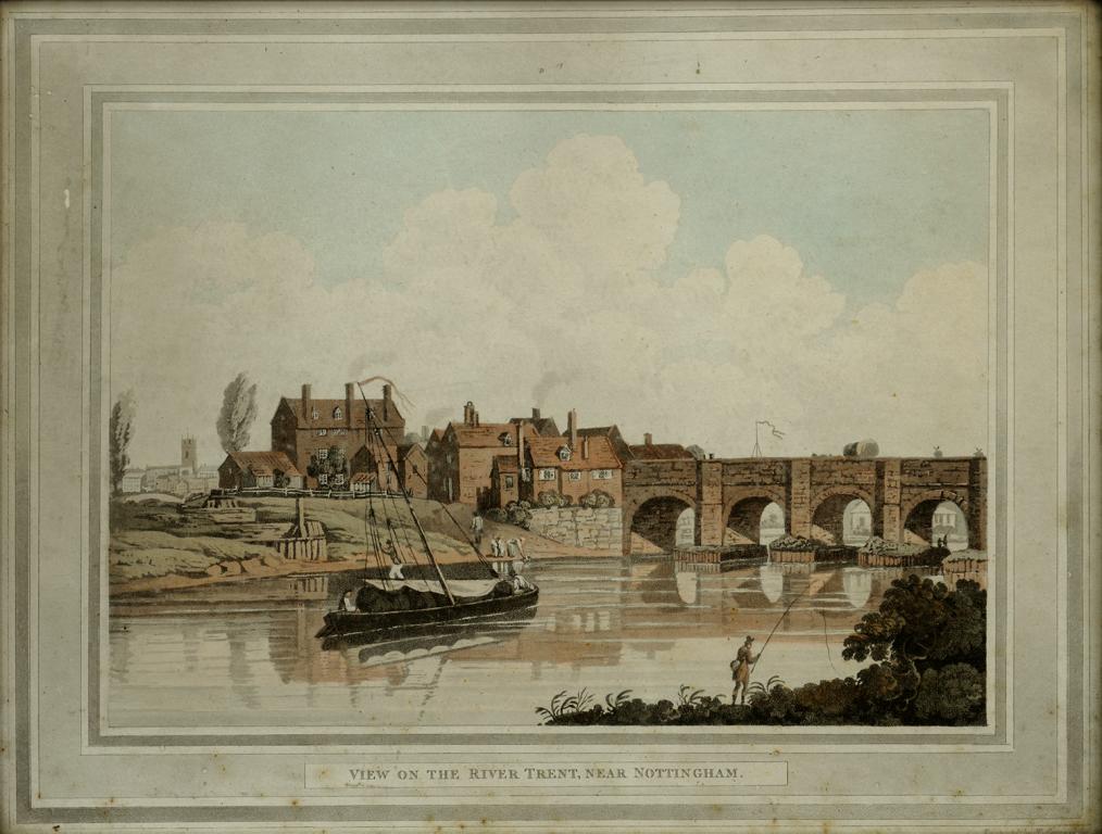 A SET OF THREE EARLY 19TH CENTURY AQUATINTS OF NOTTINGHAM, 23.5CM X 31.5CM AND AN AQUATINT OF - Image 3 of 4