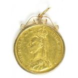 GOLD COIN. TWO POUNDS OR DOUBLE SOVEREIGN 1887, MOUNTED IN A 9CT GOLD PENDANT, 17.9G