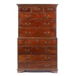 A VICTORIAN MAHOGANY CHEST ON CHEST WITH SECRETAIRE, C1880 177cm h; 55 x 102cm ++Good quality and