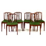 A SET OF SIX VICTORIAN SATINWOOD DINING CHAIRS, CANE SEATED