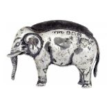 A GEORGE V SILVER ELEPHANT NOVELTY PIN CUSHION, 4.5CM L, BIRMINGHAM 1912