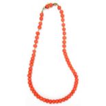 A NECKLACE OF CORAL BEADS, PARTLY INTERSPERSED WITH GOLD BEADS, 43G GROSS