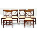 A SET OF SIX REGENCY MAHOGANY AND SATINWOOD DINING CHAIRS