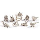 NINE CONTINENTAL SILVER TOYS OR MINIATURE MODELS OF ANIMALS, IMPORT MARKED BIRMINGHAM 1979 AND