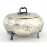 A CONTINENTAL SILVER TEA CADDY, 19TH CENTURY, 11CM H, MARKED W, 10OZS