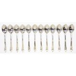 A SET OF TWELVE GEORGE V SILVER COFFEE SPOONS, ALBANY PATTERN, CHESTER 1910, 3OZS 10DWTS