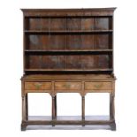 A GEORGE III OAK AND FRUITWOOD DRESSER, EARLY 19TH CENTURY 193cm h; 41 x 150cm ++Minor old repairs