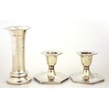 A PAIR OF GEORGE V DWARF SILVER HEXAGONAL CANDLESTICKS, 6CM H, SHEFFIELD 1920, LOADED AND A SILVER