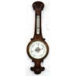 A LATE VICTORIAN CARVED WALNUT CISTERN BAROMETER, WITH MERCURY THERMOMETER, 100CM H