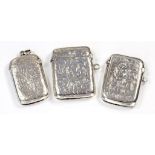 THREE LATE VICTORIAN OR EARLY 20TH CENTURY SILVER VESTA CASES, VARIOUS SIZES, MAKERS AND DATES, 2OZS