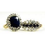 TWO SAPPHIRE AND DIAMOND CLUSTER RINGS, IN 9CT GOLD, 8.1G GROSS