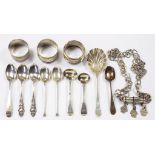 MISCELLANEOUS SMALL SILVER FLATWARE, INCLUDING NAPKIN RINGS, ETC, APPROX 6OZS