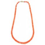 A NECKLACE OF CORAL BEADS, 30G