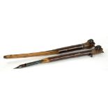 VICTORIAN TREEN. A CARVED WOOD PEN AND SIMILAR LETTER KNIFE, THE FINIAL IN THE FORM OF THE HEAD OF A
