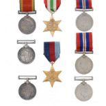 WORLD WAR TWO FAMILY GROUP OF FOUR AND TWO PAIRS Africa Service Medal 1939-1945 Star, Italy Star and