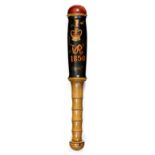 A VICTORIAN PAINTED WOOD TRUNCHEON, DATED 1850 possibly a railway truncheon, with domed and red