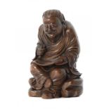 A CHINESE CARVED BAMBOO FIGURE OF A SCHOLAR 16cm h ++Very slight damage to the brushes held in the