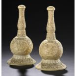 A PAIR OF CHINESE IVORY ROSEWATER SPRINKLERS, QING DYNASTY, 19TH C of bulbous form and finely carved