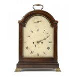 A MAHOGANY BRACKET CLOCK, LATE 18TH C the painted dial with Strike/Silent to the arch, the twin