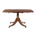 A VICTORIAN MAHOGANY BREAKFAST TABLE, C1840 with tilt top and brass castors, 72cm h; 95 x 137cm ++