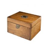 A VICTORIAN WALNUT WORKBOX, C1880 with fitted interior and fall front enclosing a drawer lined in
