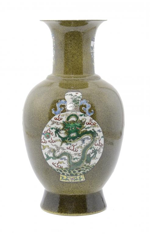 A CHINESE FAMILLE VERTE VASE 39cm h, Yongzheng mark within concentric circles ++In fine condition