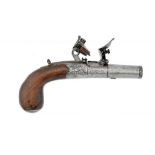 AN ENGLISH FLINTLOCK 54 BORE POCKET PISTOL, C1815-20 with engraved turn off barrel and lock