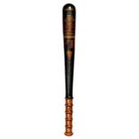 A VICTORIAN PAINTED WOOD TRUNCHEON painted in polychrome with crown and VR, 41cm ++Light surface