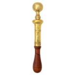 A GEORGE III BRASS TIPSTAFF the ball finial, engraved with fouled anchor device and CUSTOMS DOVOR,