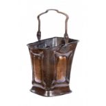 AN ARTS & CRAFTS COPPER COAL SCUTTLE, C1900 with wrought iron handle, 70cm h overall ++Minor dents