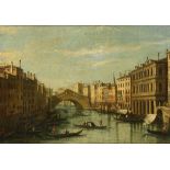 MANNER OF JACOPO DI PAOLO MARIESCHI THE RIALTO BRIDGE VENICE oil on canvas, 28 x 38cm ++Unlined with