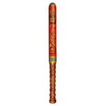 A VICTORIAN PAINTED WOOD RAILWAY TRUNCHEON painted in gold on a scarlet ground with crown and VRI NO